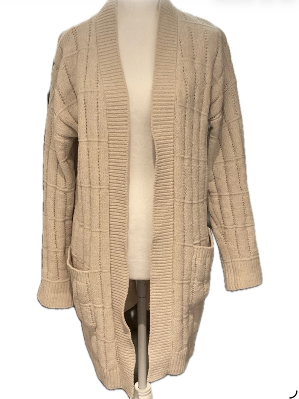 ***Pink Rose Beige Open-Front Chunky Knit Cardigan Sweater